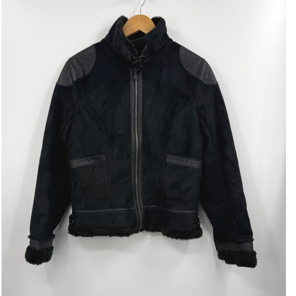 EXPRESS Black Faux Suede Fur Lined Moto‎ Jacket Womens Size Large